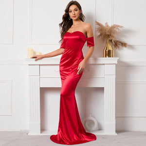 Sexy Tube Top One-Word Card Shoulder Backless Ball Swing Fishtail Dress