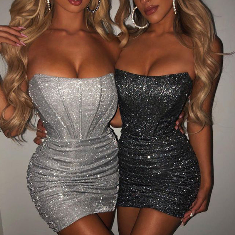 2021 Summer Women Clothing New  Party Night Club Style off-Shoulder off-the-Shoulder Wrapped Chest  Dress for Women Fishbone Corset