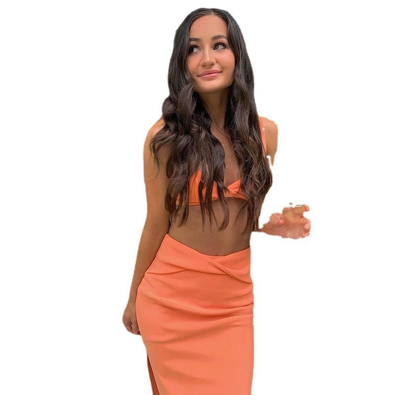 Autumn New Sexy Navel Midriff Outfit Cami Dress Two-Piece Suit