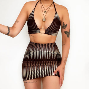 Summer New   Women Clothing Printed Beach Sexy Halter Swimsuit Bikini Skirt Suit