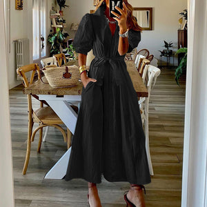 Women Clothing Autumn Winter Solid Color Solid Color Mid Length Shirt Dress for Women
