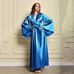Autumn Winter French  Fashion Cardigan Nightgown Court Elegant Solid Color Satin Satin Satin Comfortable Loose Home Wear for Women