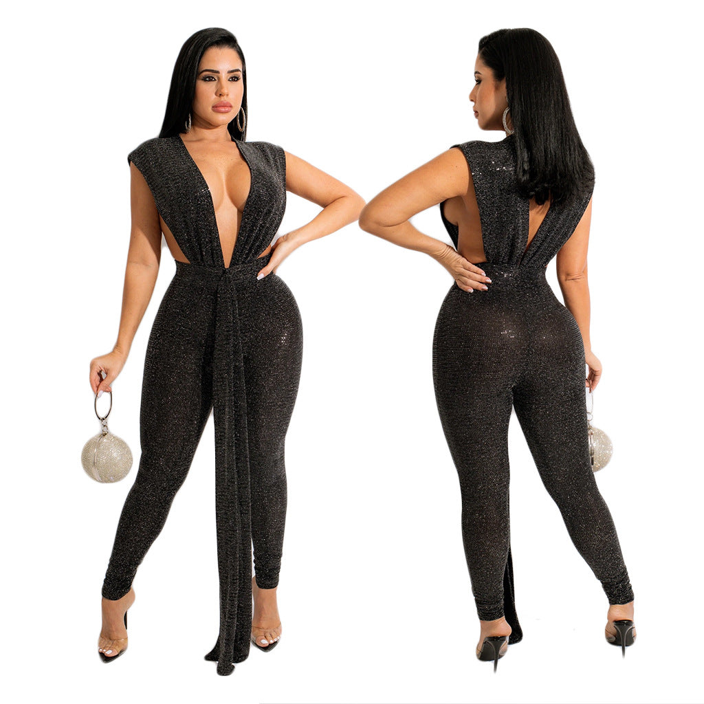 Sequin Tight Lace-up Fashion Sexy Women Jumpsuit