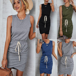 Fashion Women Wear Knitted Vest Dress  Summer  Lace-up One-Step Dress for Women