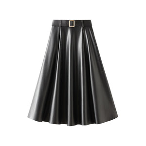 Leather Skirt Skirt Mid-Length Autumn Winter New High Waist A- line Skirt Large Swing Skirt Slimming Female Dress