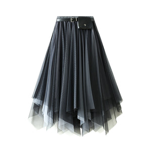 Irregular Skirt New Spring Summer Mid-Length Black Large Swing Skirt Super Fairy Lace Gauzy Dress