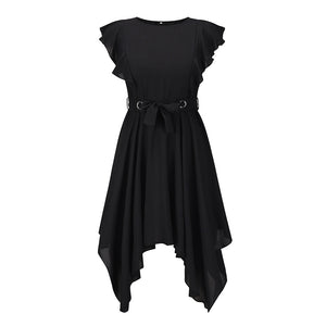 Elegant Slim Fit Square Collar Ruffle Sleeve Dress Summer 2022 New   Women Irregular Belt Skirt