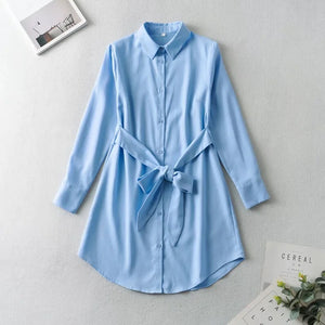 French Retro 2022 Spring New  Style Women Clothing Lace-up Long Sleeve Mid-Length Shirt Dress