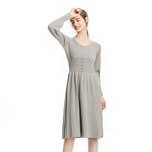 V-neck Waist-Controlled Slimming Base Ride Outer Wear Knitted Dress 2021 New Fried Street Mid-Length Sweater Skirt