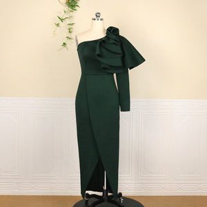 One-Shoulder Ruffled Long Sleeve High Waist Hip Skirt Split Banquet Dress Plus Size Women Dress Dress Dress