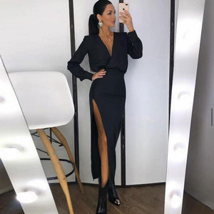 Autumn Winter New Women Sexy V-neck Slim-Fit Long Sleeve Slim Fit Hip-Wrapped Elegant Dress for Women