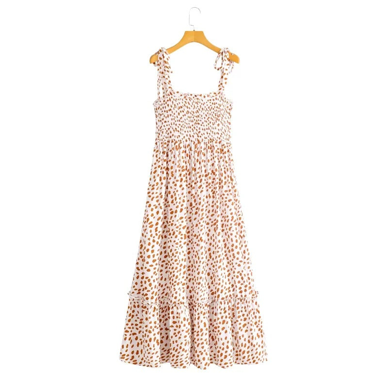 Sundress Large Swing Dress 2022 Spring New   Polka Dot Printed Lace up Strap Dress Shoulder Bow