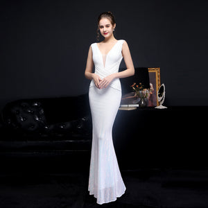 2021 New Banquet Temperament Elegant Long Style Long Sleeve Sequined Atmosphere Queen Fishtail Evening Dress Formal Gown