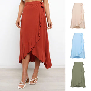 Summer  Self-Tie Dress Irregular Sheath Solid Skirt  Women  Clothing