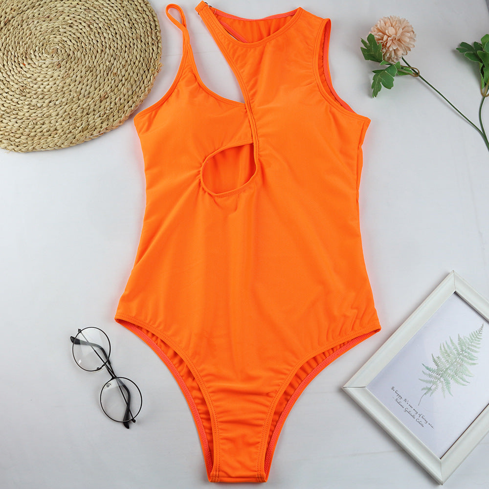 Swimsuit Swimwear Hollow Solid Color One-Piece Swimsuit