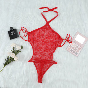 Sexy Lingerie Open-End High-Fork-Free Jumpsuit Sexy Halter Lace-up Cutout Temptation Tight Sexy Suit
