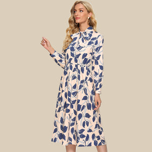 2021 Spring and Summer New Women  Clothing  Printed Bohemian Style Shirt Long Sleeve Waist Dress