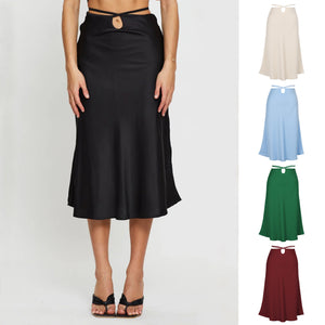 2022 Spring Summer   Solid Color Zipper Skirt Fashionable Simple Sexy Lacing Navel-Exposed Dress  Women Clothing