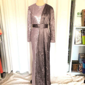 2021  Spring New Elegant Embroidery Sequin Stitching Crumpled Satin Dubai Waist Trimming Fashion Long Dress Prom Formal Gown Maxi