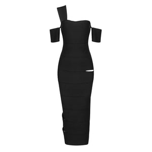 Autumn Winter Black One Shoulder off Neck Hollow Out Cutout Elastic Bandage Hip Women Clothing Sexy Dress