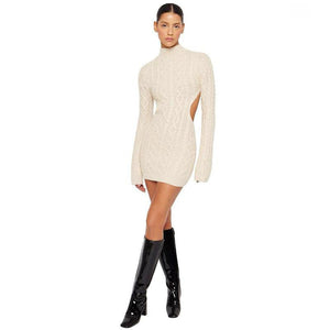 Women Clothing Autumn Fashion Women New Long Sleeve round Neck Backless Slim Fit Hip-Wrapped Sweater Dress