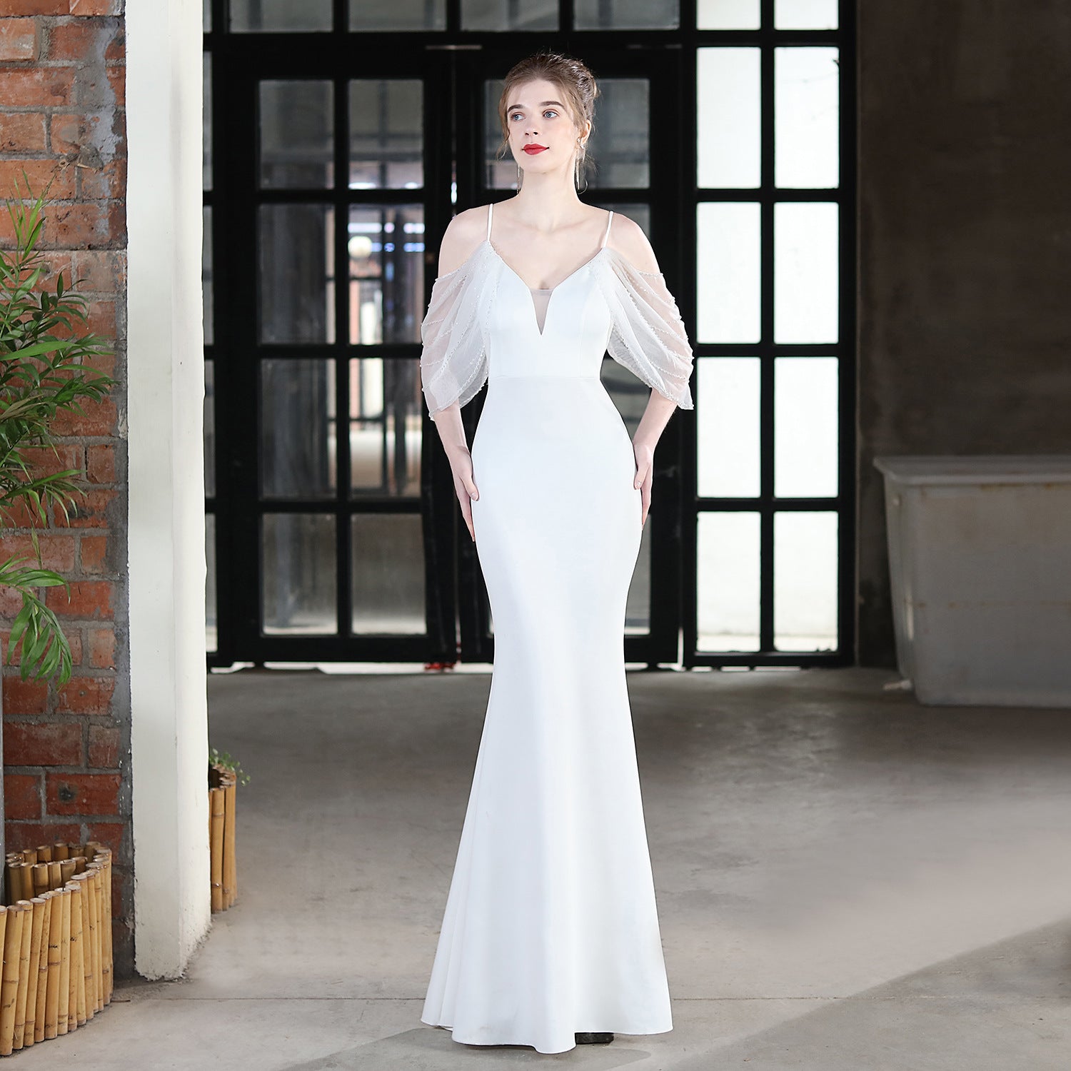 Toast Dress Bride Long Sling Appreciation Dinner Slim-Fit Fishtail Skirt Wedding Car Model Exhibition Dress Formal Gown