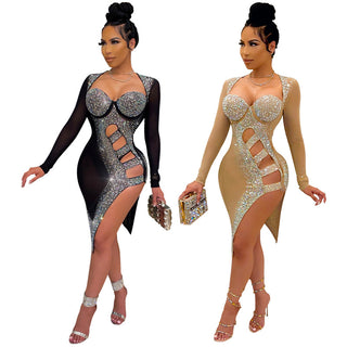 women diamond casual hip dress Diamond Elegance Maxi Dress - White