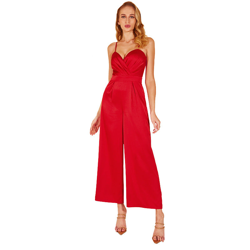 2022 Summer New  Women Clothing Sexy Suspenders Suit Bow Tube Top Jumpsuit Nipped Waist Trousers Wide Leg Pants