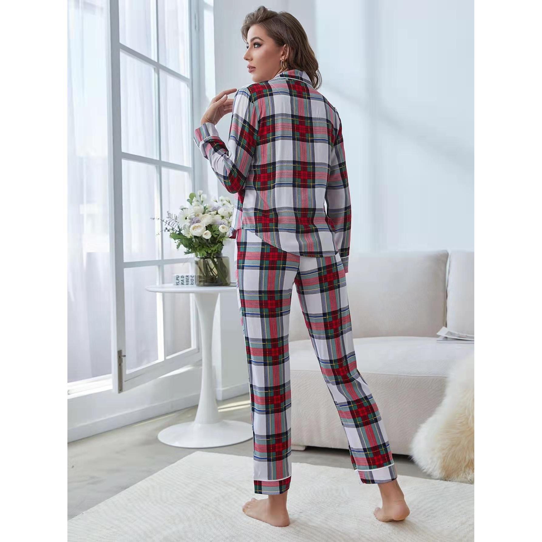 Pajamas Women Spring Autumn Cardigan Contrast Color Homewear Suit Mother Daughter Parent-Child Wear Pajamas