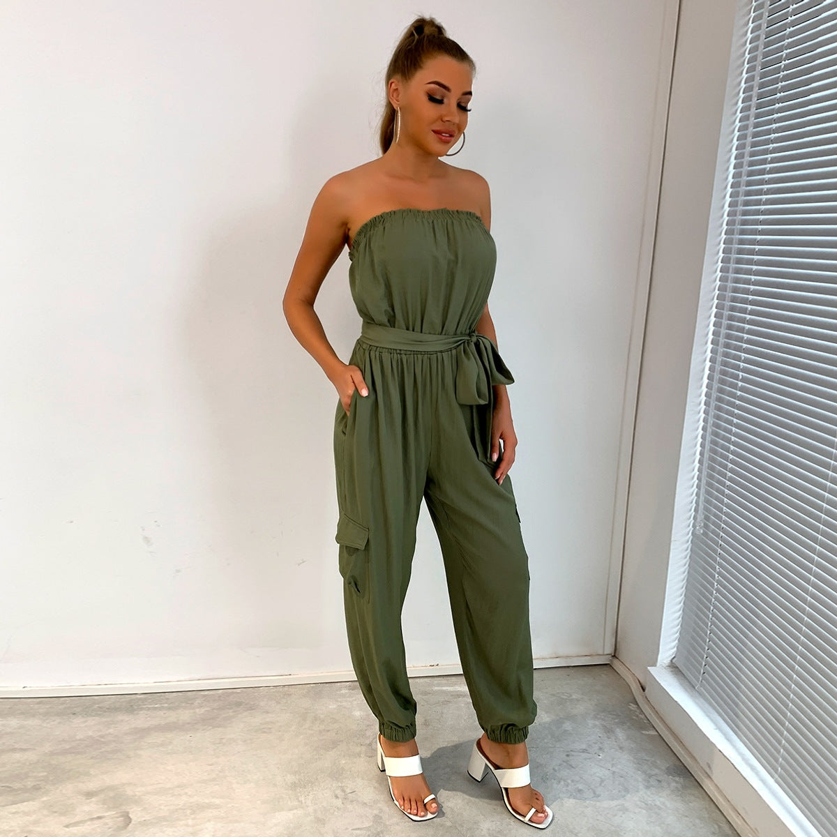 Women Clothing Summer  Sexy Bandeau One-Shoulder Ankle-Tied One-Piece Trousers for Women