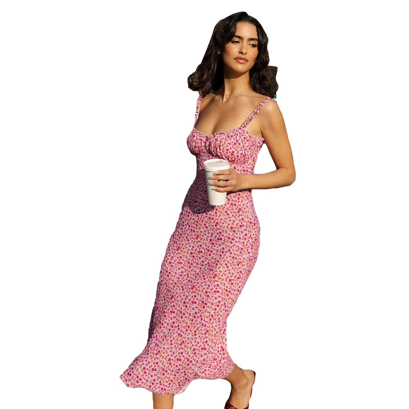 Summer New Women Clothing Fashion Suspenders Sexy off-the-Shoulder Slim Printed Dress for Women