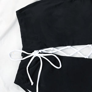 Shoulder Waist Hollow out Tied High Waist  Sexy Bikini Swimsuit Swimwear