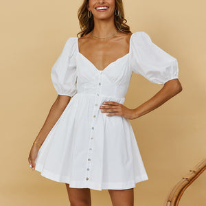 New  Summer Women White Slim V-neck Chiffon Dress