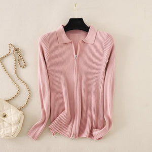 new Knitted Bottoming Shirt Solid Color Slim Fit Top Long Sleeve Polo Collar Women Short Sweater Autumn Winter