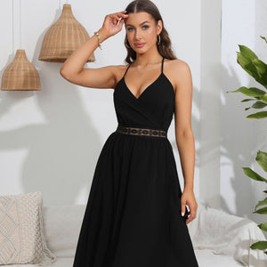 Spring Summer Women Clothing Hollow Criss Cross Out Cutout out V neck Backless Elegant Strap Dress