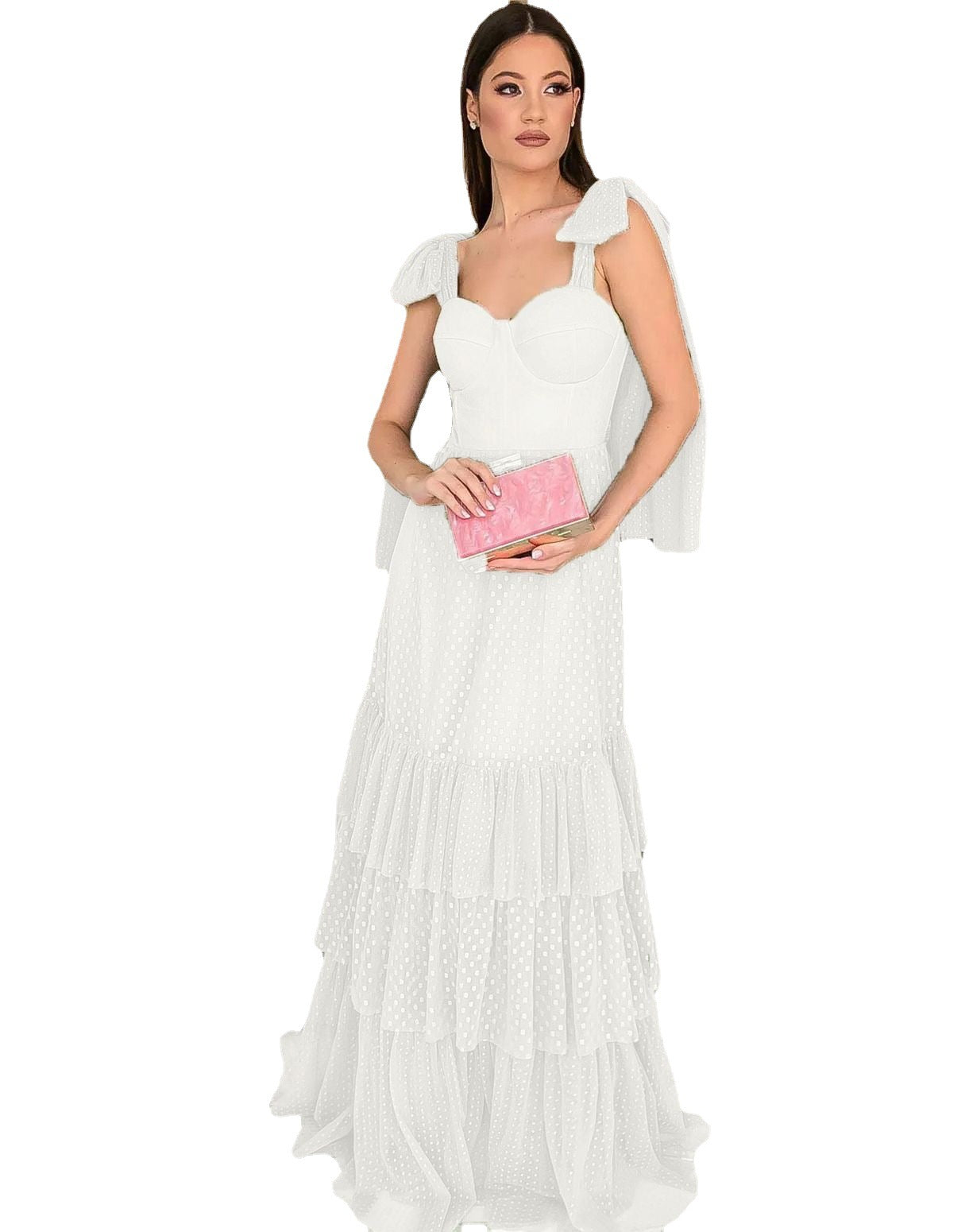 2021   New Wedding Dress Mid-Waist Elegant off-Shoulder Lace-up White Evening Dress