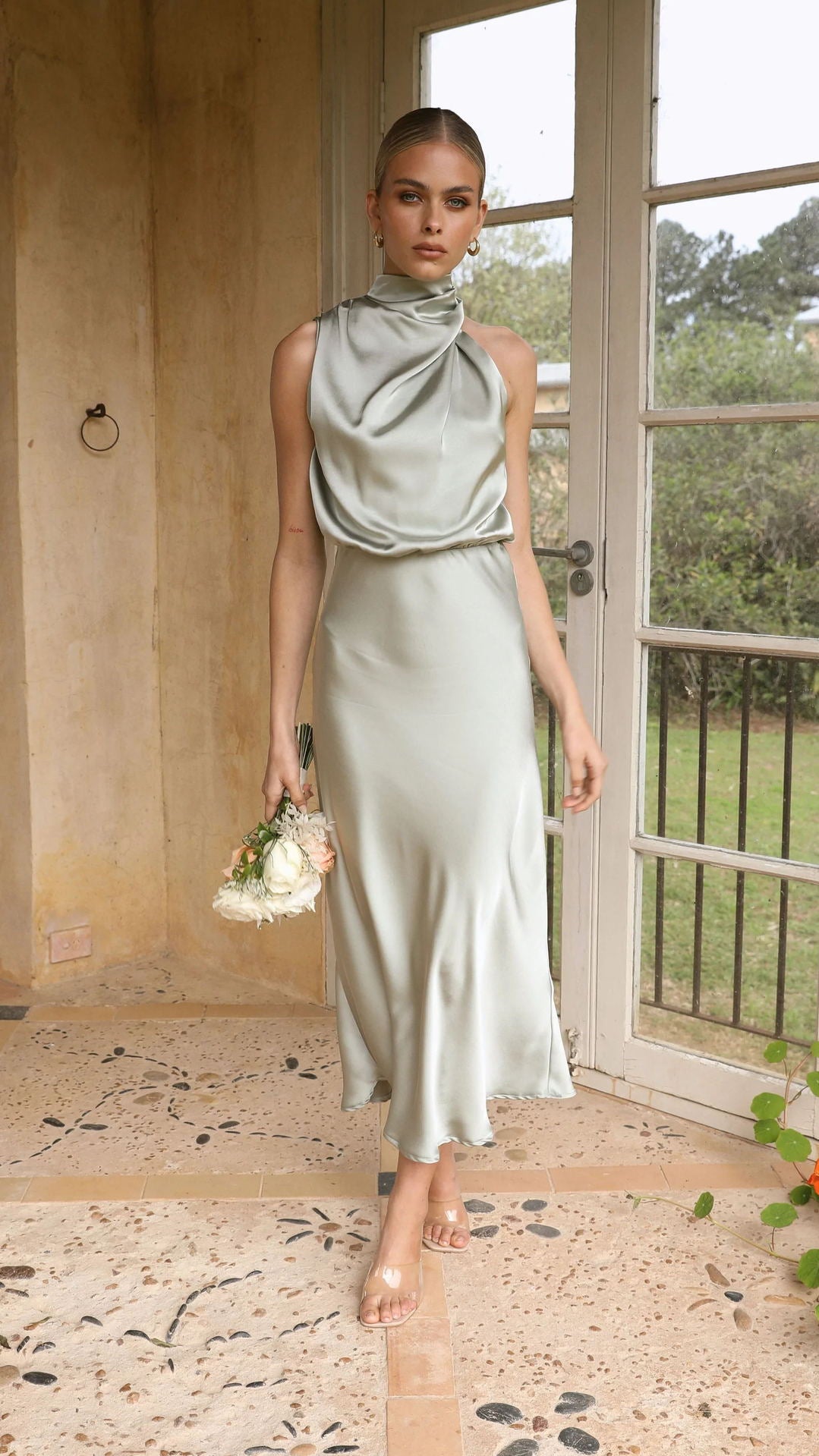 solid satin dress Bliss Solid Satin Cocoon Dress Navy
