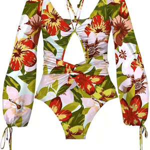2022 One-piece Swimsuit Long Sleeves Women Print Swimwear Bikini Sets Padded Wireless Swimsuits XC-0818