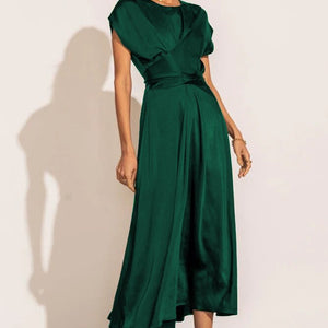 Summer Women&#39;s Dress Elegant Stain Silk Green Office Ladies Lace-up Midi Dress Chic Evening Party Dresses for Women 2023 New