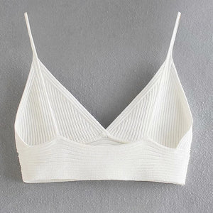 Fashion Women White Knitted Crop Top Sexy Bra Summer Camis Vintage Backless Strap Female Chic Tank Tops