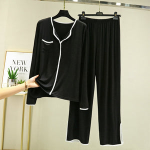 Fdfklak L XL XXL Big Size Homewear Spring New Casual Pijama Loose Nightwear Modal 2PCS Pajamas Long Sleeve Trousers Suit