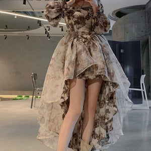 Autumn Floral Fairy Dresses for Women 2022 Luxury Designer Slim Korean Princess Dresses Female Chic Elegant Casual Party Dresses