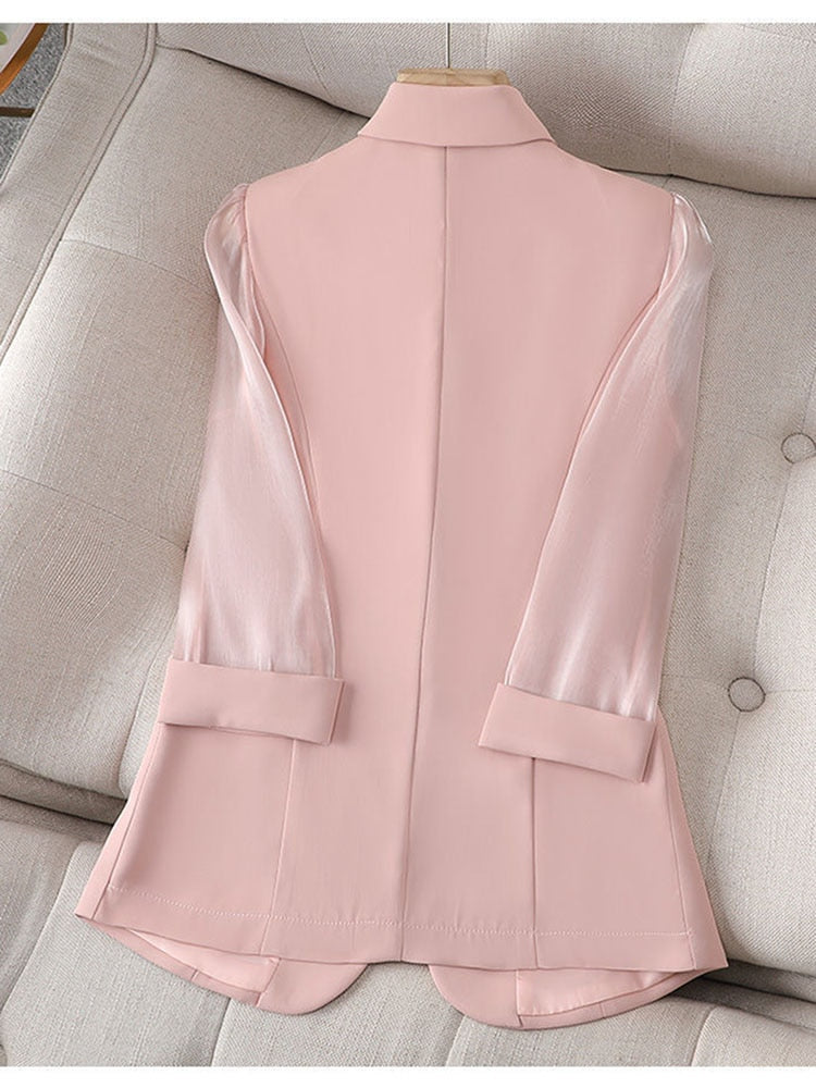 Thin Pink Suit Women&#39;s 2022 Spring and Summer New Korean Fashion Slim Three Quarter Sleeves Casual Jacket Lady Office Blazer