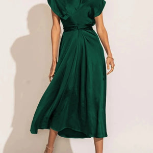 Summer Women&#39;s Dress Elegant Stain Silk Green Office Ladies Lace-up Midi Dress Chic Evening Party Dresses for Women 2023 New