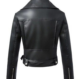 FTLZZ New Women Autumn Winter Black Faux Leather Jackets Zipper Basic Coat Turn-down Collar Motor Biker Jacket With Belt