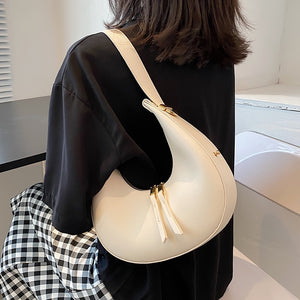 PU Leather Women Luxury Designer Handbag Purses 2022 Fashion Vintage Wallet Double Zipper Half Moon Crescent Hobos Shoulder Bags