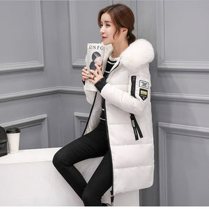 Women Winter Outwear Korean Big Fur Collar Down Cotton Parka Women Slim Mid-Long Fashion Overcoat Warm Thick Wadded Jacket Coat