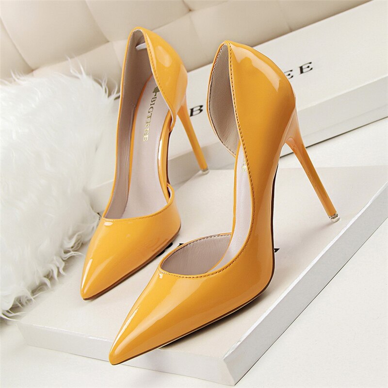 2022 New Women 10.5cm High Heels Orange Yellow Pumps Female Escarpins Luxury Tacons Lady Office Shoes Scarpins Party Dress Shoes