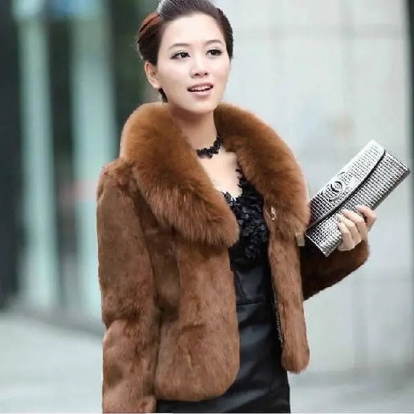 Short Fur Coats 2021 New Faux Fur Coat High Waist Fashion Slim Black Wine Red White Faux Fur Jacket Fake Rabbit Fur Jacket Coats