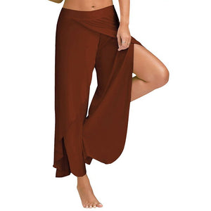 Women Plus Size Wide Leg Pants Loose Fitness Dance Yoga Split Trousers Female Elastic Wasit Casual Workout Solid Summer Clothing